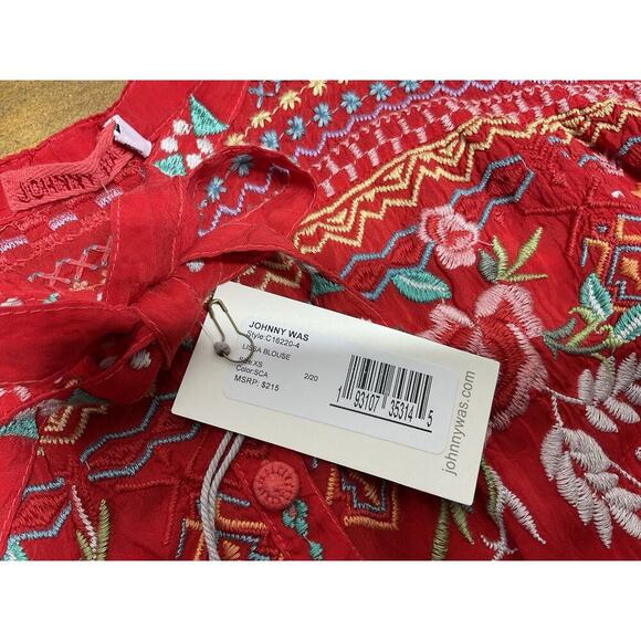 Johnny Was Lissa Embroidered Floral Peasent Tunic Top Rayon Size XS NWT - Picture 6 of 13